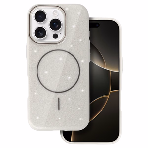 Magnētinis plonas blizgus dėklas telefonui iPhone 16 Pro Max sidabro spalvos