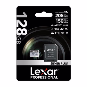 „Lexar High-Performance Silver Plus“ microSDXC atminties kortelė, 128 GB + adapteris