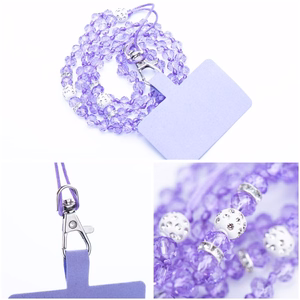 CRYSTAL DIAMOND telefono dirželis, telefono pakabukas / virvelės ilgis 74 cm (37 cm kilpoje) / ant kaklo – violetinis