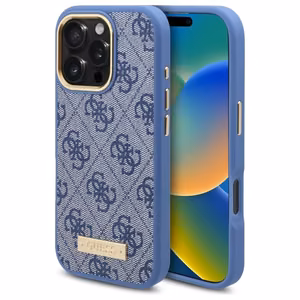 Guess 4G Logotipo plokštelė Magnetinis dėklas telefonui iPhone 16 Pro - mėlynas
