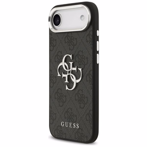GUESS dėklas telefonui IPHONE 17 Air GUHCP17MP4G4SMCK (4G PU odos dėklas su dideliu 4G ir klasikiniu logotipu bei sidabriniu metaliniu kameros rėmeliu) juodas
