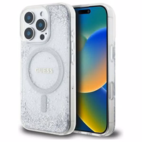 Guess dervos gradientinis blizgus magnetinis dėklas iPhone 16 Pro telefonui – sidabrinis