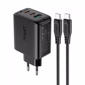 Įkroviklis Acefast A13 juodas 65W (2xPD / 1xQC3.0) + Type-C / Type-C 120cm laidas