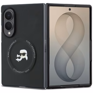Juodas dėklas „Karl Lagerfeld Karl & Choupette Pins MagSafe“, skirtas „Samsung Galaxy Z Fold8“