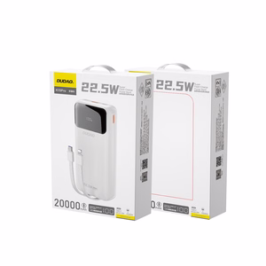 Išorinė baterija Dudao K15Pro 20000mAh 22,5W PD USB-C / USB-A / integruoti Lightning ir USB-C laidai (balta)
