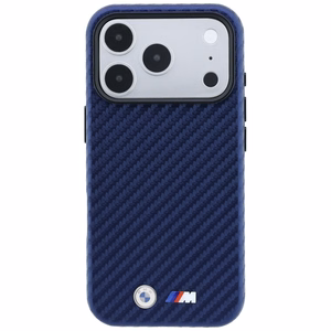 BMW M Carbon Metal Logo MagSafe dėklas, skirtas iPhone 17 Pro / 18 Pro – tamsiai mėlynas