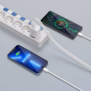 Tech-Protect C20W USB-C PD 20W / USB-A QC 3.0 įkroviklis su USB-C / Lightning kabeliu - baltas