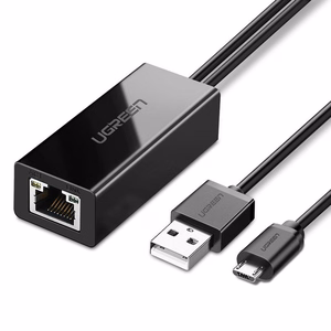 Ugreen 30985 išorinė tinklo plokštė Chromecast su micro USB / USB-A jungtimis 100Mb/s 1m juoda