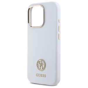 Guess Silikoninis Logo Strass 4G Dėklas iPhone 16 Pro - baltas