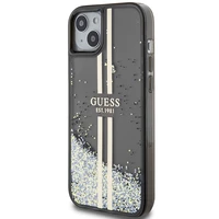 Guess Liquid Glitter Gold Stripes dėklas telefonui iPhone 15 / 14 / 13 - juodas
