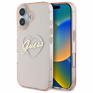 Guess IML Heart iPhone 16 dėklas telefonui - rožinis