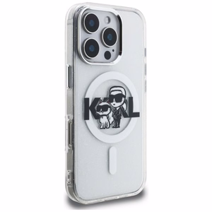 Karl Lagerfeld IML Glitter Karl & Choupette Sketch Logo MagSafe dėklas iPhone 16 Pro - skaidrus