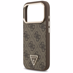 Guess PU Leather 4G Strass Triangle Logo Gold Frame MagSafe dėklas Apple iPhone 18 Pro, rudas