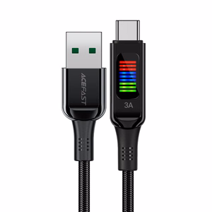 Acefast C7-04 USB-A USB-C 60W 1.2m kabelis su ekranu - juodas