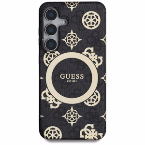 Guess 4G fono auksu padengtas bijūnų rašto magnetinis dėklas telefonui Samsung Galaxy S25 juodas