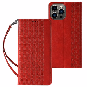 Magnetinis dėklas su dirželiu telefonui Samsung Galaxy S23+ su stovu ir pinigine - raudonas