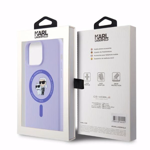 Karl Lagerfeld silikoninis Karl&Choupette galvų žiedas Magnetinis dėklas iPhone 15 Pro Max - Violetinis