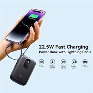 Išorinė baterija Joyroom JR-PBF18 juoda 10000mAh 22.5W PD / QC3.0 + integruotas Lightning laidas + Type-C laidas