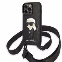 Karl Lagerfeld KLHCP14LSTKMK iPhone 14 Pro 6.1" kietasis dėklas juodas/juodas Monograminis Ikonik Patch