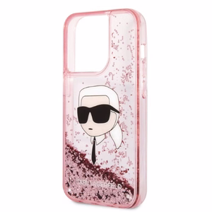 Karl Lagerfeld Blizgučiai Karl Galvos dėklas telefonui iPhone 14 Pro - rožinė