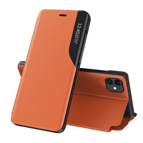 Eco Leather View Case elegantiškas knygos tipo dėklas su stovu iPhone 13 mini oranžinis