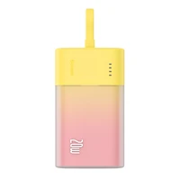 Baseus Popsicle 5200mAh 20W išorinė baterija su įmontuotu Lightning kabeliu (+ baltas Baseus Simple USB-C - USB-C 60W/20V/3A/30cm kabelis) - geltona-rožinė
