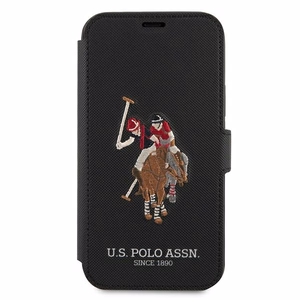 US Polo USFLBKP12SPUGFLBK iPhone 12 mini 5,4" juodas knygos tipo dėklas Polo Embroidery Collection