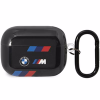 BMW BMAP222SOTK AirPods Pro 2 kartos dėklas juodas/juodas su trispalvėmis juostomis