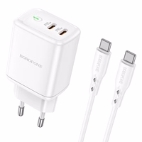Įkroviklis Borofone BN9 35W 2xUSB-C + USB-C to USB-C cable 1.0m baltas