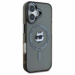 Karl Lagerfeld IML Metal Choupette Head Magnetinis iPhone 16 Plus dėklas - juodas