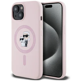 Karl Lagerfeld silikoninis Karl&Choupette Magnetinis dėklas telefonui iPhone 15 Plus - rožinis