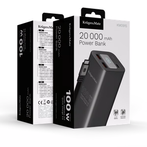 Kruger&Matz ličio jonų išorinė baterija su QC ir PD, 20000 mAh, 100 W