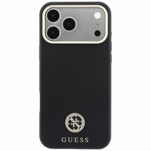 Guess Grained Round Strass Logo MagSafe dėklas iPhone 18 Pro Max / 17 Pro Max – juodas