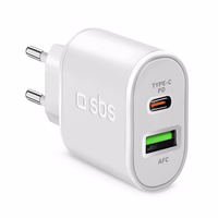SBS TETRPD20W 20W USB-A USB-C sieninis įkroviklis su Power Delivery - baltas