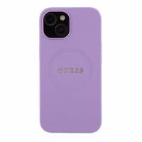 Guess Saffiano magnetinis dėklas telefonui iPhone 15 Plus - violetinis
