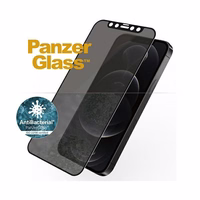 PanzerGlass E2E Super+ Microfracture antibakterinis privatumo grūdintas stiklas iPhone 12 / 12 Pro – su juodu rėmeliu