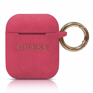 Guess GUACCSILGLFU AirPods dėklas fuksijų/fuksijų silikoninis blizgus