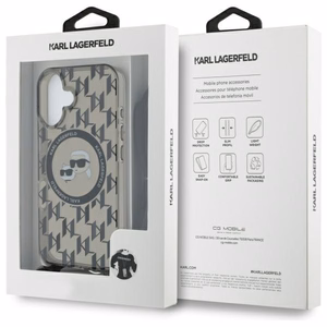 Karl Lagerfeld IML per petį monograminis Karl ir Choupette galvos MagSafe iPhone 16 dėklas - juodas