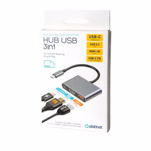 USB-C Хаб Platinet 3-в-1 (PMH9991T) (1xHDMI 4K; 1xUSB-C; 1xUSB 3.2)