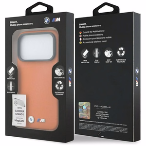 BMW dėklas for IPHONE 17 Pro suderinamas su MagSafe BMHMP17L25PFWKCKO (PU W/ Metal Logo) oranžinis
