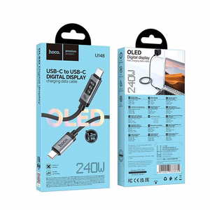 Kabelis USB A į USB C Hoco PD 6A 240W 1,2 m U148 su skaitmenine indikacija - juodas