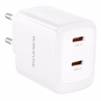 Borofone sieninis įkroviklis BN31 Cargador GaN - 2x Type C - QC 3.0 PD 45W baltas