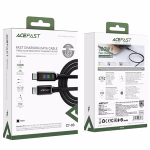 Acefast C7-03 USB-C USB-C 100W 1.2m kabelis su ekranu - juodas