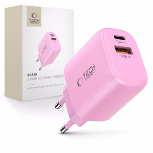 Tech-Protect NCA30 PD 30W QC3.0 USB-A / USB-C sieninis įkroviklis - rožinis