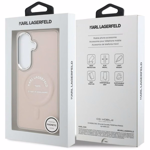 Karl Lagerfeld Embossed Ring RSG Logo MagSafe dėklas Samsung Galaxy S26 rožinis
