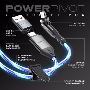 STATIK PowerPivot Pro, šviečiantis LED laidas, USB-C į USB-C, 1 m, juodas