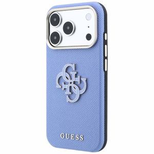 Guess Grained & Big Resin Logo dėklas iPhone 18 Pro Max / 17 Pro Max – mėlynas