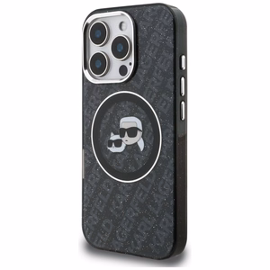 Karl Lagerfeld IML Glitter Karl & Choupette Heads Logo MagSafe Dėklas iPhone 16 Pro Max - juodas