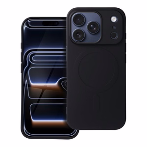 Silikoninis Magnetinis (didelė anga) dėklas telefonui, suderinamas su MagSafe, skirtas IPHONE 17 Pro, juodas