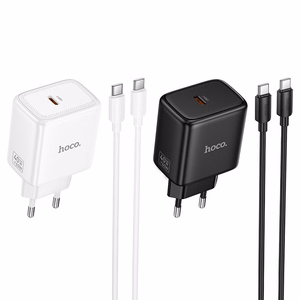 Telefono GaN įkroviklis Hoco USB C PD AVS 40W max 60W su USB C į USB C laidu N83 baltas